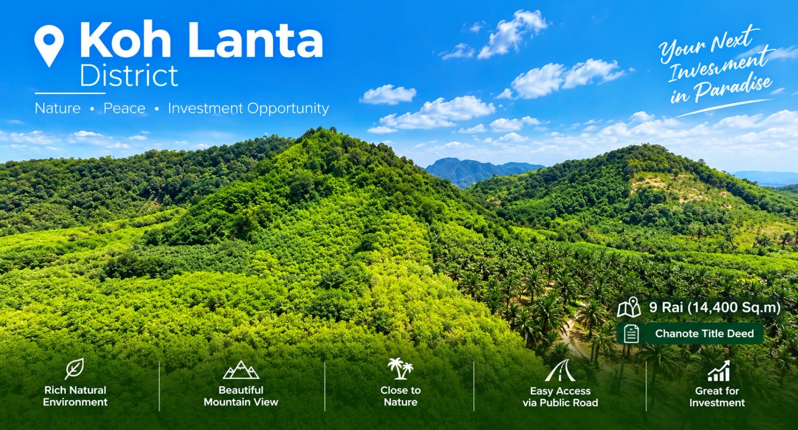 ✨Koh Lanta Tropical Valley-9 Rai lnvestment Land🌴